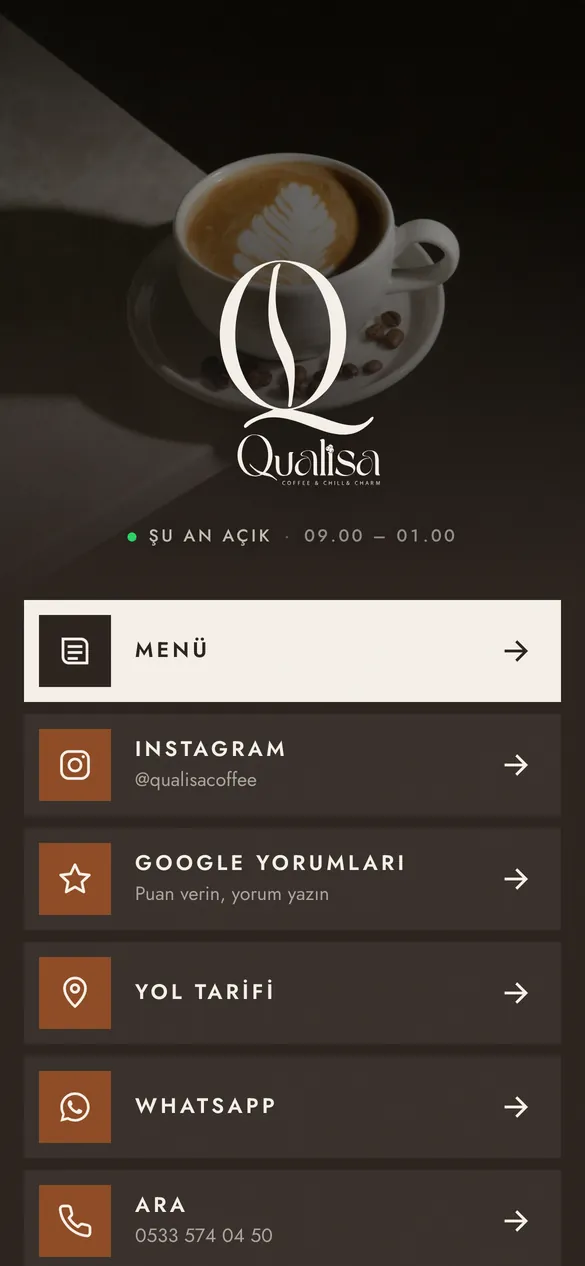 Qualisa QR menü ekranı, Point Medya Tasarım